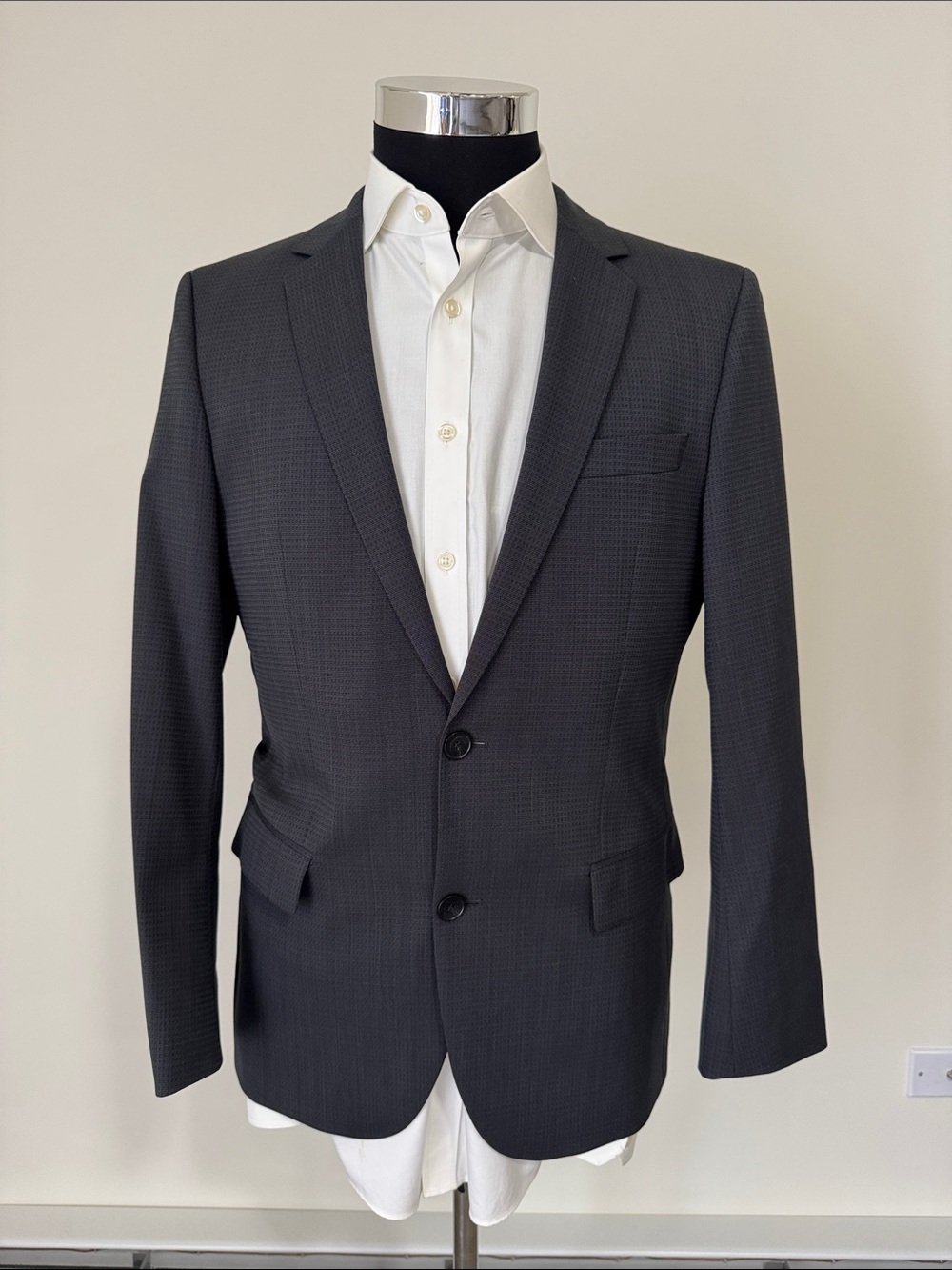 Hugo Boss mens 38R gray geo micro pattern wool blend 2-button sport coat EUC